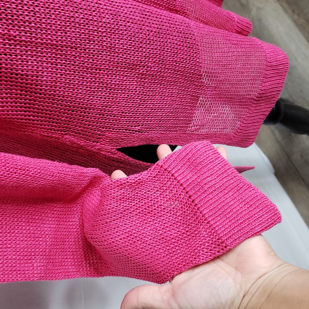 Eileen Fisher Open Knit Crew Neck Pullover Sweater Size L Hot Pink Feminine - Picture 4 of 12